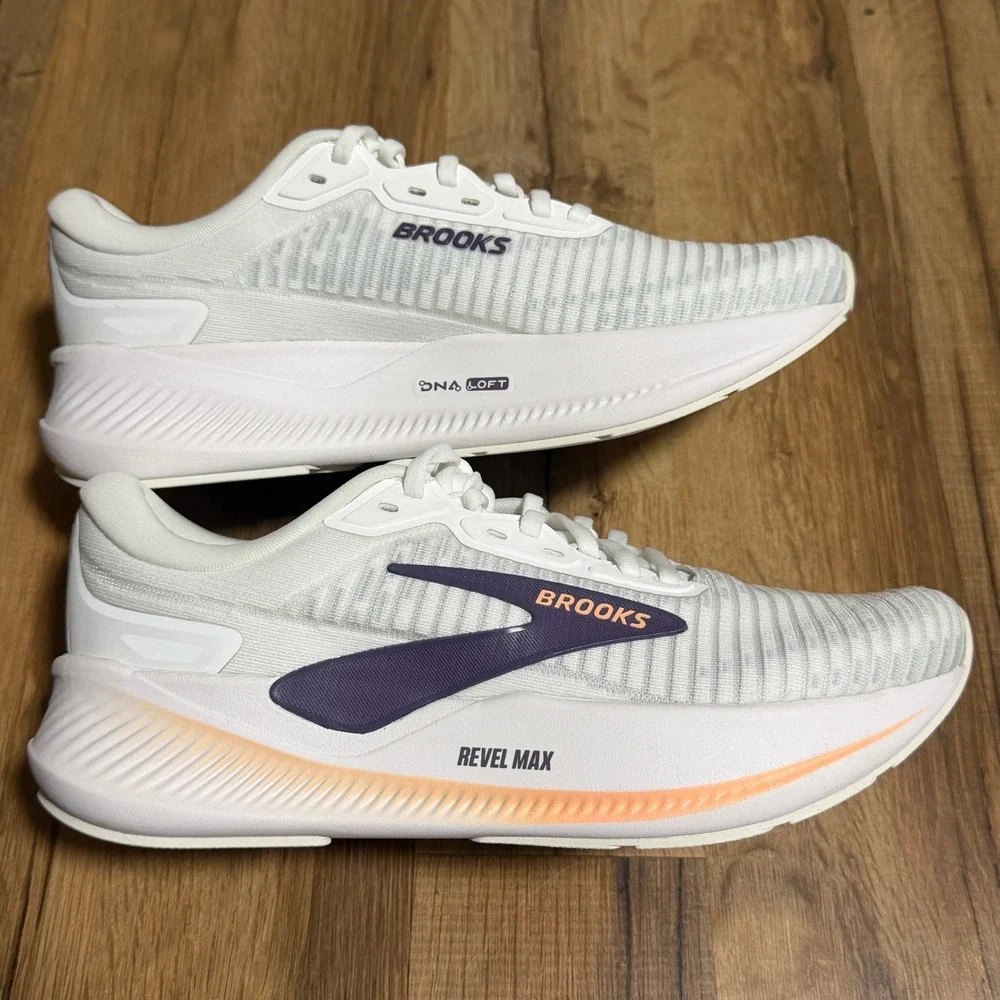 Brooks Revel Max Womens Running Shoes White Silver Purple 1204701B142 Size 8